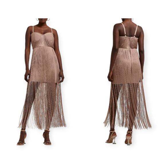 River Island Danielle Tassel Fringe Dress Beige Size 10 US UK 14 NWT - Picture 1 of 10